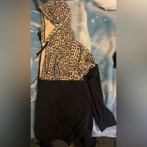 PINK Leopard Print and Black Zip Up Hoodie